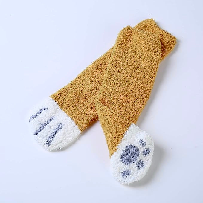 Plush cat-paw bed socks